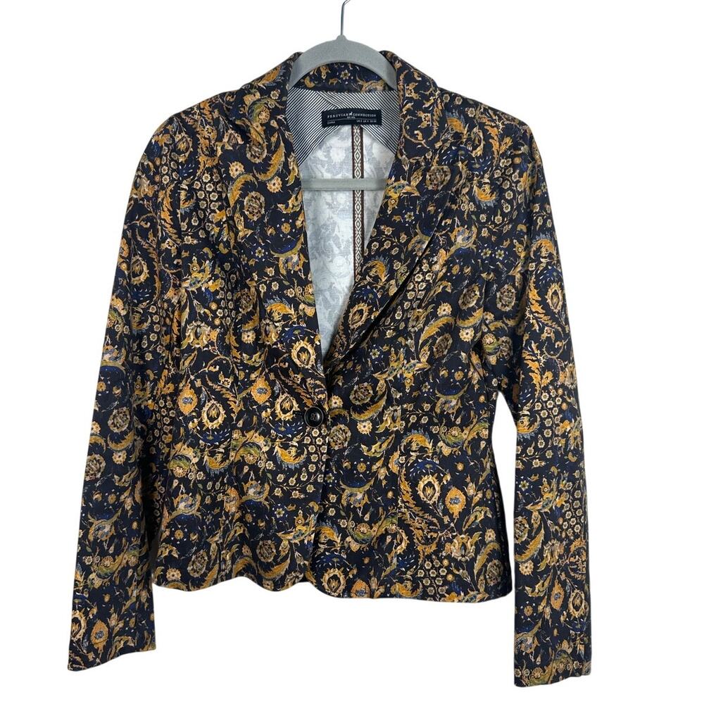 Peruvian Connection Antalya Blazer Women Size 2 Multicolor Paisley Floral Cotton